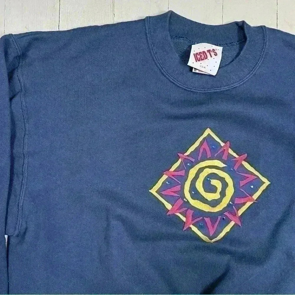 Vintage 90s Navy Sun Iced T’s Embellished and‎ Embroidered  Crewneck Sweatshirt - Picture 3 of 11